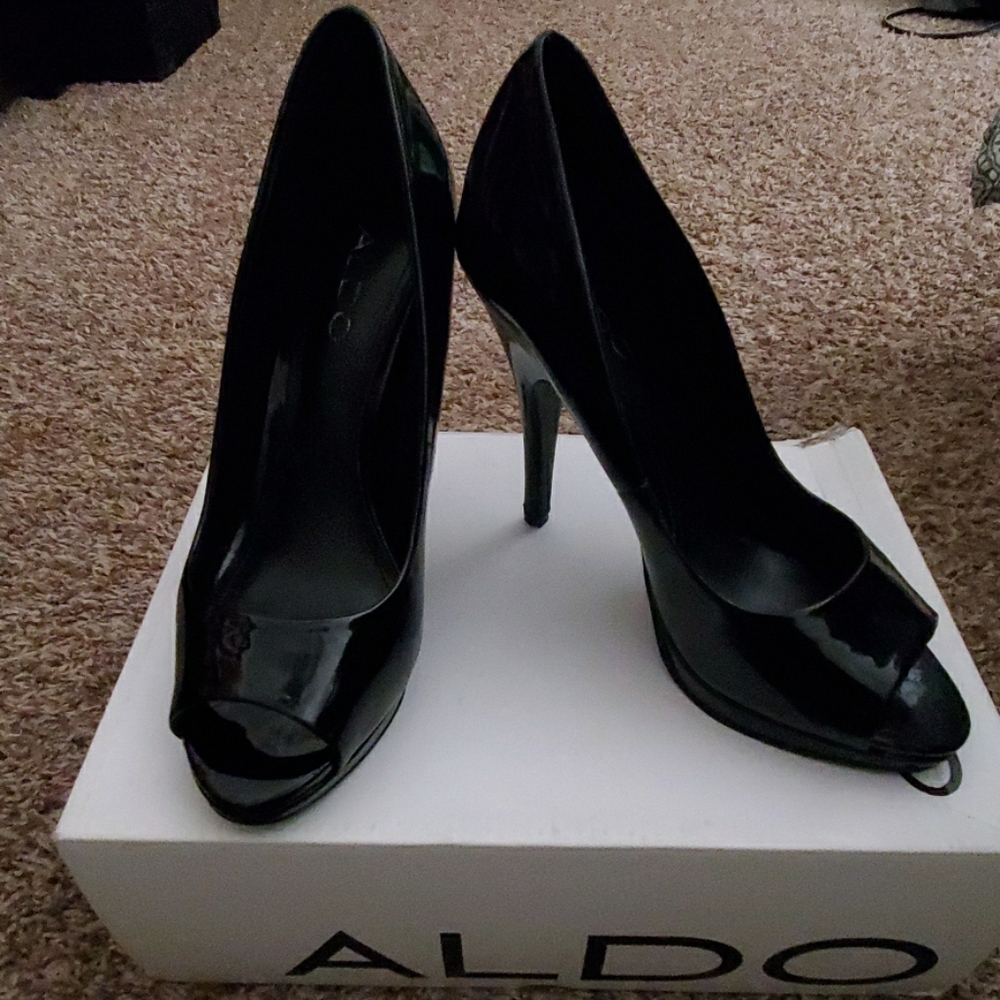 Black open toed high heels